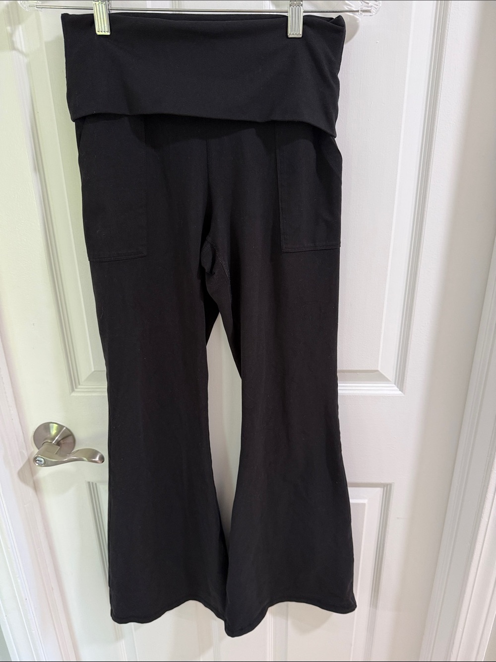 aerie Black Fold-Over Waist Boot-Cut Yoga Pants